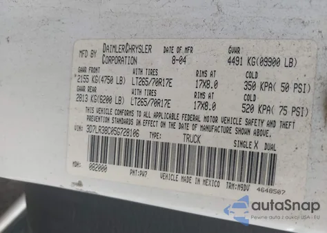 2005 Dodge Ram 3500 Slt/Laramie из США, поврежденный, VIN 3D7LR38C05G728106